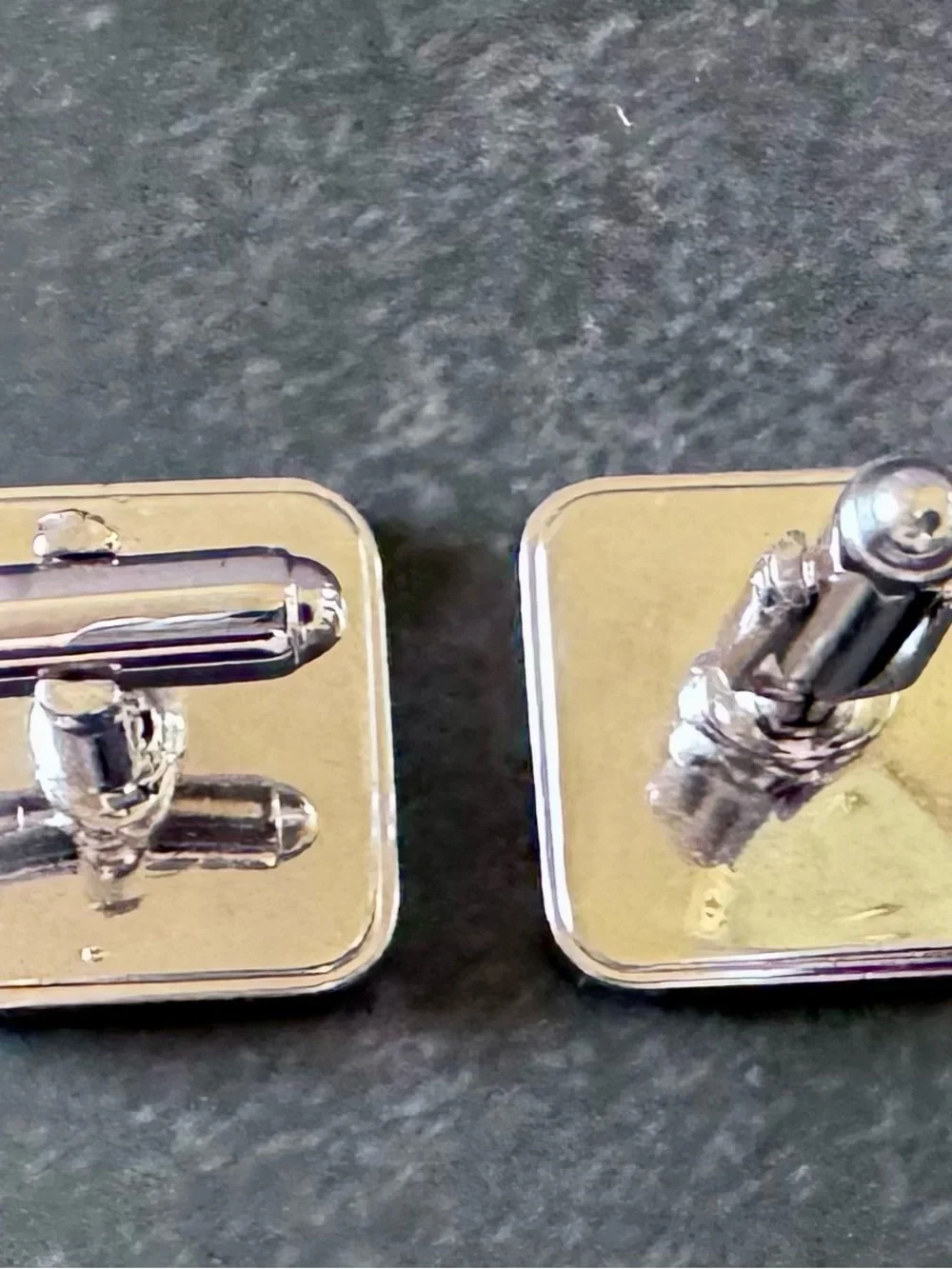 Vintage Silver Tone Grey Starburst Cufflinks Engraved Star Rhinestone Center MCM